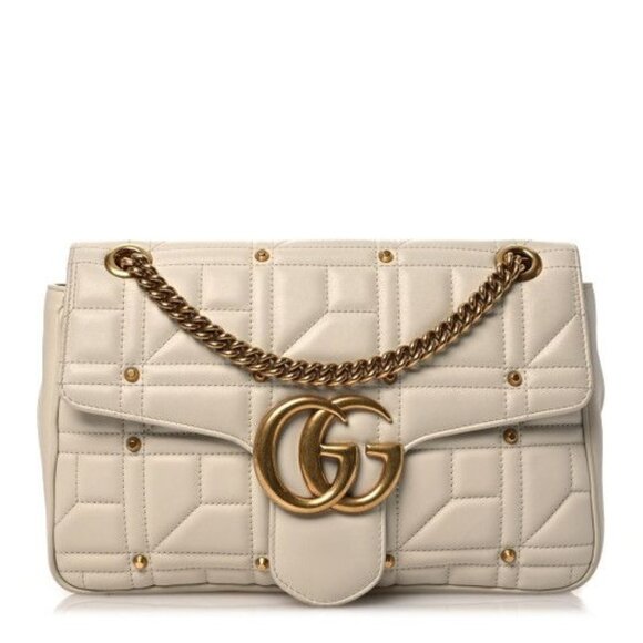 Gucci Calfskin Matelasse Studded Medium GG Marmont Shoulder/Crossbody Bag White - Picture 1 of 13